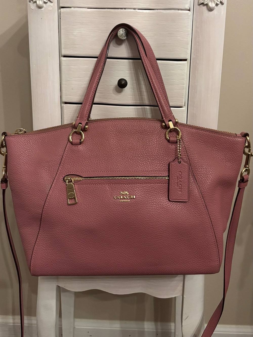 Coach pink handbag with gold hardware